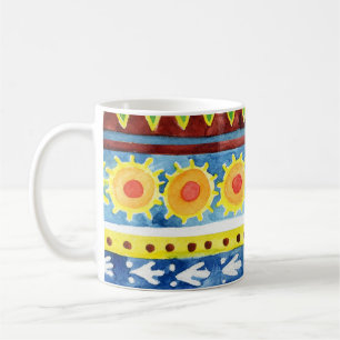 Caneca De Café Padrão de Aquarela Étnica Pintada à Mão