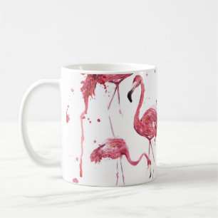 Caneca De Café Padrão de aquarela Flamingo, design vibrante.