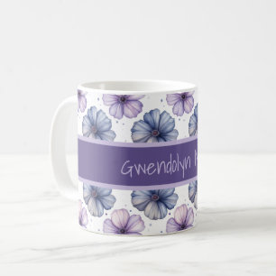 Caneca De Café Padrão de aquarela floral Lavanda e Azul