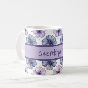 Caneca De Café Padrão de aquarela floral Lavanda e Azul