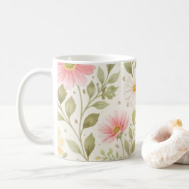 Caneca De Café Padrão de Aquarela Floral Suave