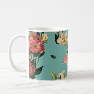 Caneca De Café Padrão de Aquarela Vitoriano Floral Lisianthus