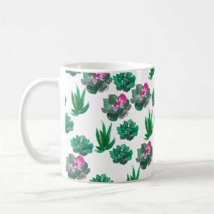 Caneca De Café Padrão de aquarelas sem costura com suculentos
