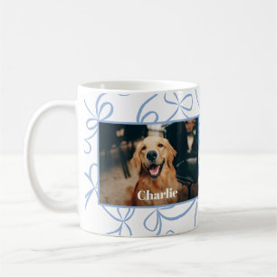Caneca De Café Padrão de Arco Azul Claro e Foto de Cachorro Perso