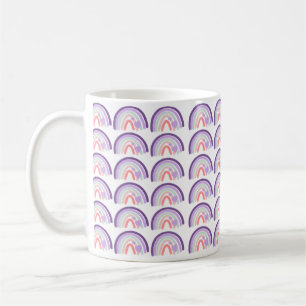 Caneca De Café Padrão de Arco-Íris Desenhado à Mão Roxo do Dia do