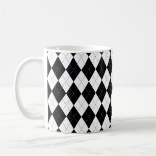 Caneca De Café Padrão de argyle sem soldadura em preto e branco. 
