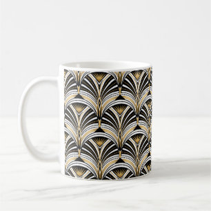 Caneca De Café Padrão de Art Deco. Vintage gold black backgrue