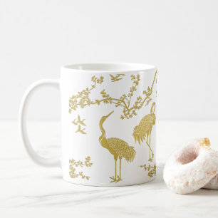 Caneca De Café Padrão de Arte de Grous Elegantes Aves Grous Col