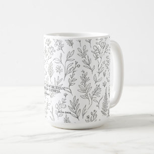 Caneca De Café Padrão de Arte de Linha Botânica Minimalista Sem C