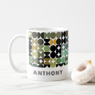 Caneca De Café Padrão de Arte do Século Médio Preto Amarelo Verde