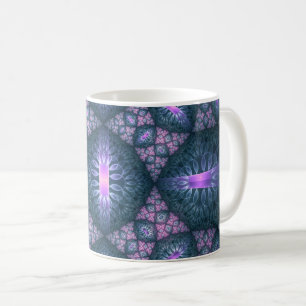 Caneca De Café Padrão de arte fractal 3D turquesa roxo rosa