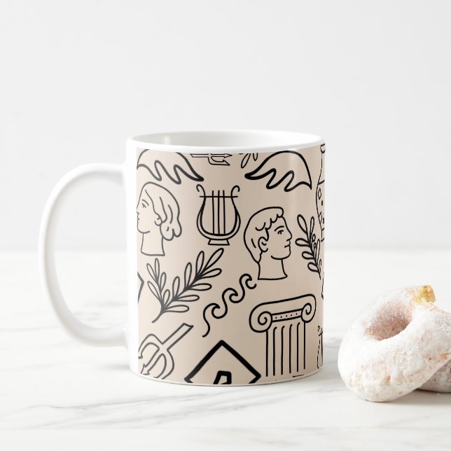 Caneca De Café Padrão de Arte Linear da Grécia Antiga (Com Donut)