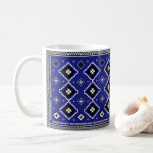 Caneca De Café Padrão de Arte Popular Geométrico Ocidental Azul C