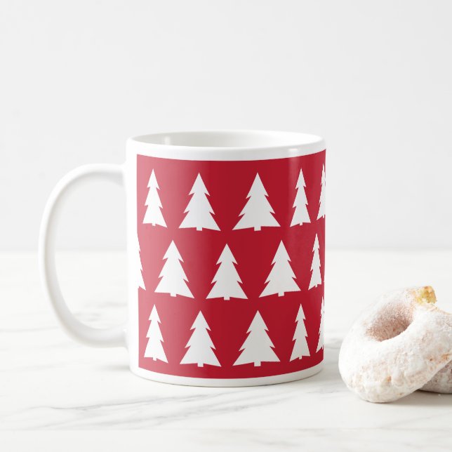 Caneca De Café Padrão de Árvore Branca Vermelha do Natal moderno (Com Donut)