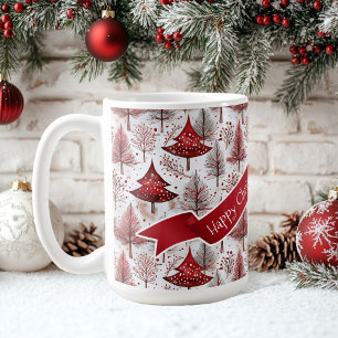Caneca De Café Padrão de Árvore de Natal Branco Vermelho nº 4 ID1