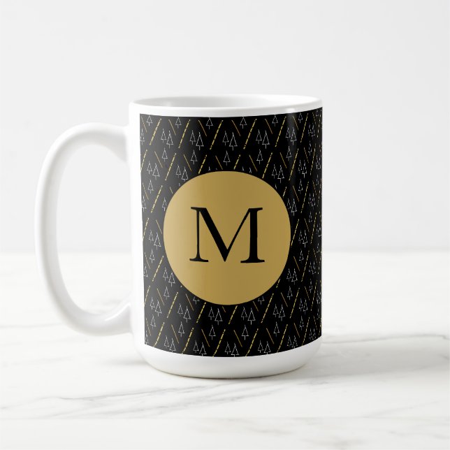 Caneca De Café Padrão de árvore de Natal em preto, branco e doura (Esquerda)