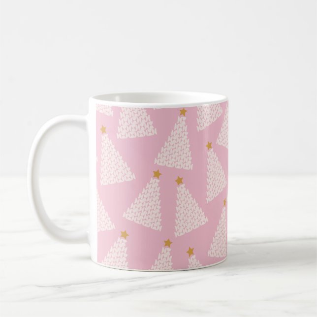 Caneca De Café Padrão de Árvore de Natal Rosa (Esquerda)