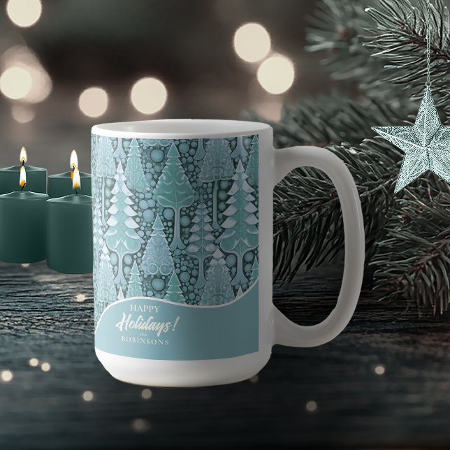 Caneca De Café Padrão de Árvores de Natal Costeiras Estilizadas#6 (Criador carregado)