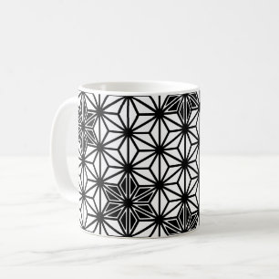 Caneca De Café Padrão de Asanoha Japonês - branco e preto