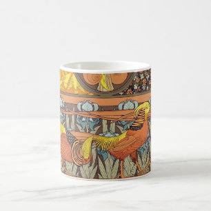 Caneca De Café Padrão de Ave da Natureza em Arte Nova Francês Ant