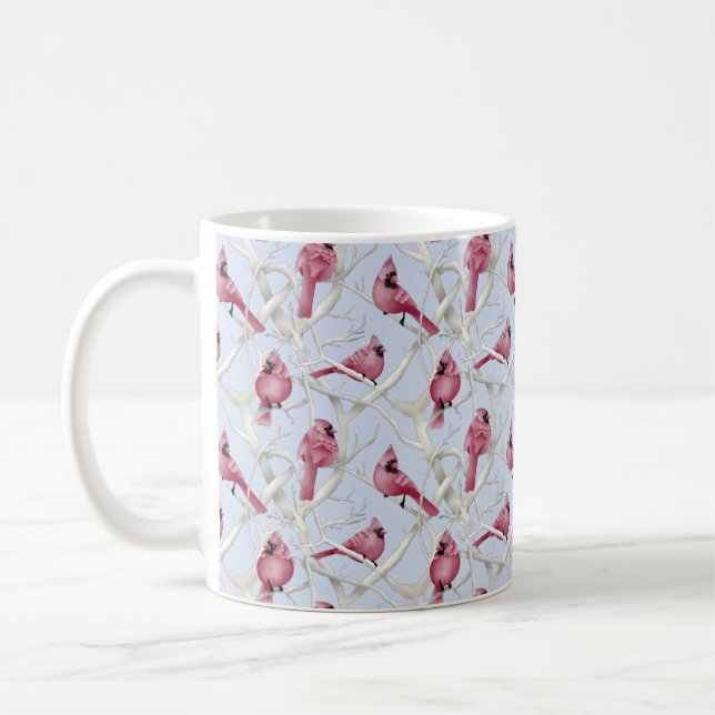 Caneca De Café Padrão de Aves Cardinais de inverno (Esquerda)