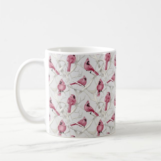 Caneca De Café Padrão de Aves Cardinais Vermelhas da Woodland de  (Esquerda)