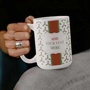 Caneca De Café Padrão de Azevinho de Natal Folhas de Azevinho Ver