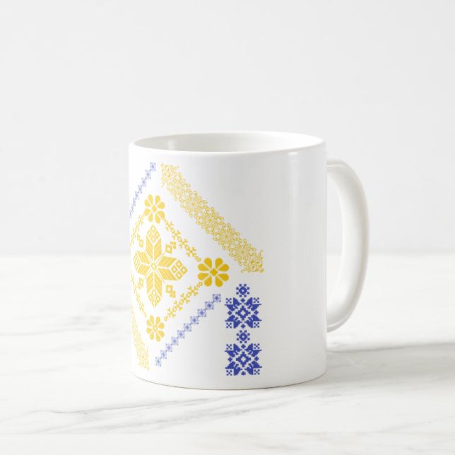 Caneca De Café Padrão de Azulejo Amarelo e Azul do Mosaico Islâmi (Frente Esquerda)