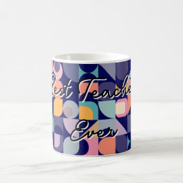 Caneca De Café Padrão de azulejo Bauhaus azul escuro com slogan