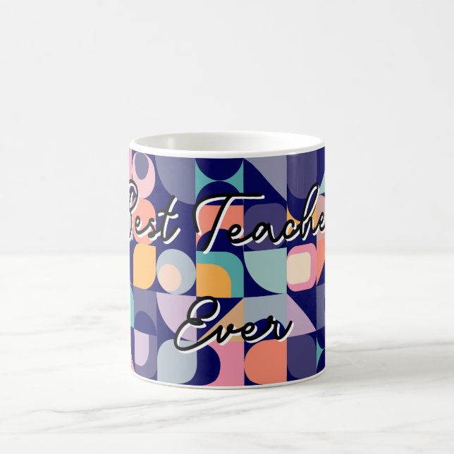 Caneca De Café Padrão de azulejo Bauhaus azul escuro com slogan (Centro)