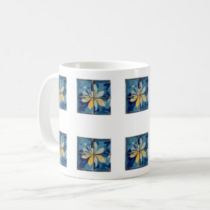 Caneca De Café Padrão de Azulejo Floral Azul