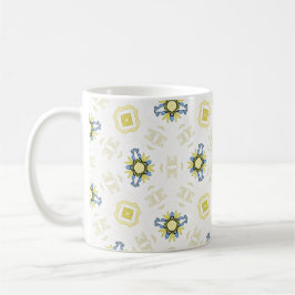 Caneca De Café Padrão de Azulejo Floral com Aquarela Suave