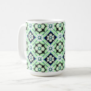 Caneca De Café Padrão de Azulejo Floral Luxuoso Com Contas Azuis