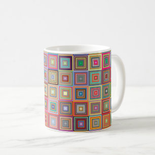 Caneca De Café Padrão de Azulejo Geométrico Retrô Quadrado