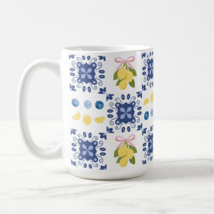 Caneca De Café Padrão de Azulejo País Francês Mediterrâneo Limão