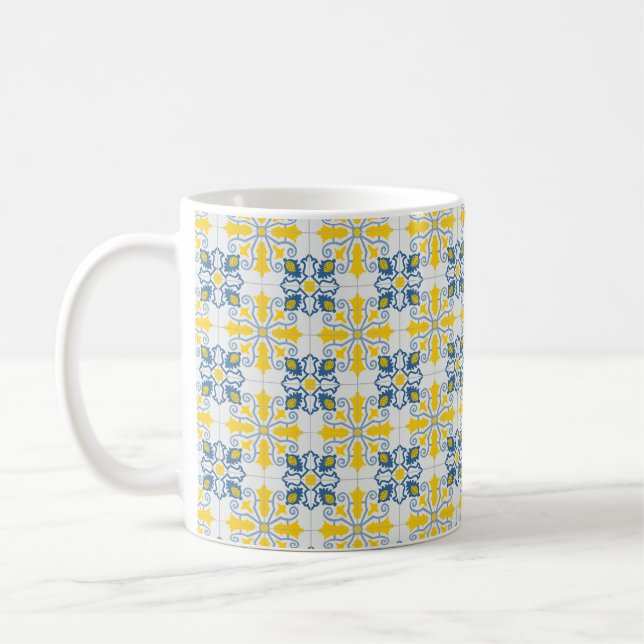 Caneca De Café Padrão de azulejos bonito portugueses azuis e amar (Esquerda)