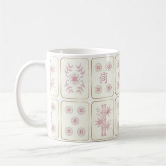 Caneca De Café Padrão de Azulejos de Mahjong Rosa e Dourado Chic