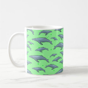 Caneca De Café Padrão de Baleia Azul no Fundo Verde Brilhante