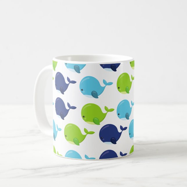 Caneca De Café Padrão De Baleias, Baleias Cutas, Animais Do Mar (Frente Esquerda)