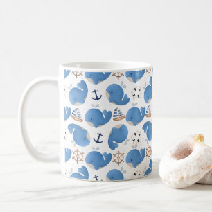 Caneca De Café Padrão De Baleias, Baleias Cutas, Baleias Azuis