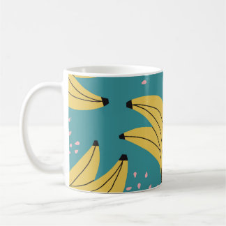 Caneca De Café Padrão de banana da safra, fundo azul.