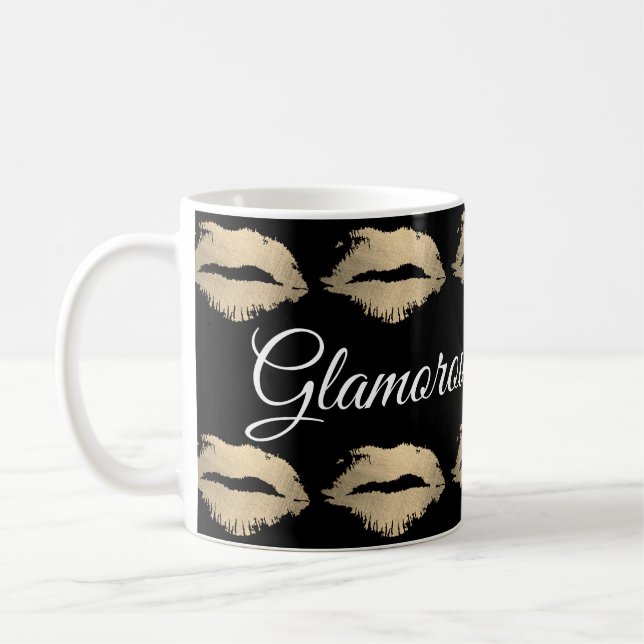 Caneca De Café Padrão de Beijo Glamoroso (ouro) (Esquerda)