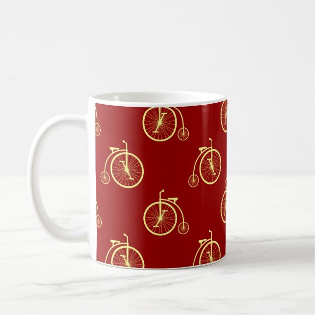 Caneca De Café Padrão de Bicicleta Retro em Tons Vermelhos  (Esquerda)