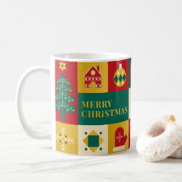 Caneca De Café padrão de bloco de Natal estilo bauhaus