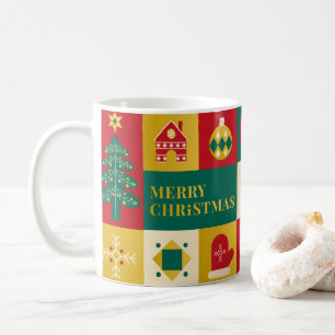 Caneca De Café padrão de bloco de Natal estilo bauhaus