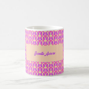 Caneca De Café Padrão de Bloco Geométrico Pixel Rosa Roxo Pastel