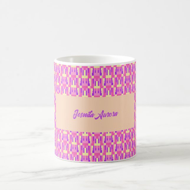 Caneca De Café Padrão de Bloco Geométrico Pixel Rosa Roxo Pastel (Centro)