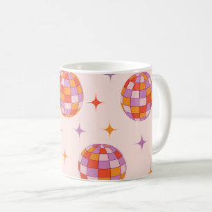 Caneca De Café Padrão de Bolas de Discoteca Coloridas e Retrô Gro
