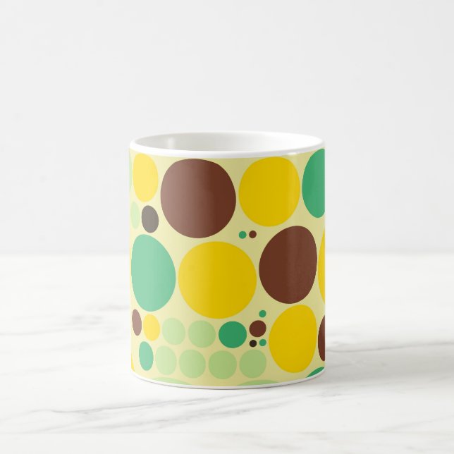 Caneca De Café Padrão de Bolinhas Amarelo, Azul, Marrom (Centro)