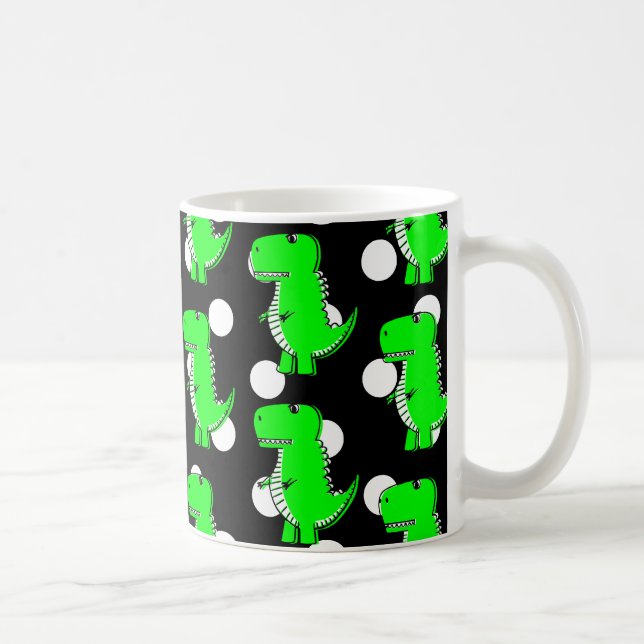 Caneca De Café Padrão de Bolinhas Branca do Dinossauro Verde (Direita)